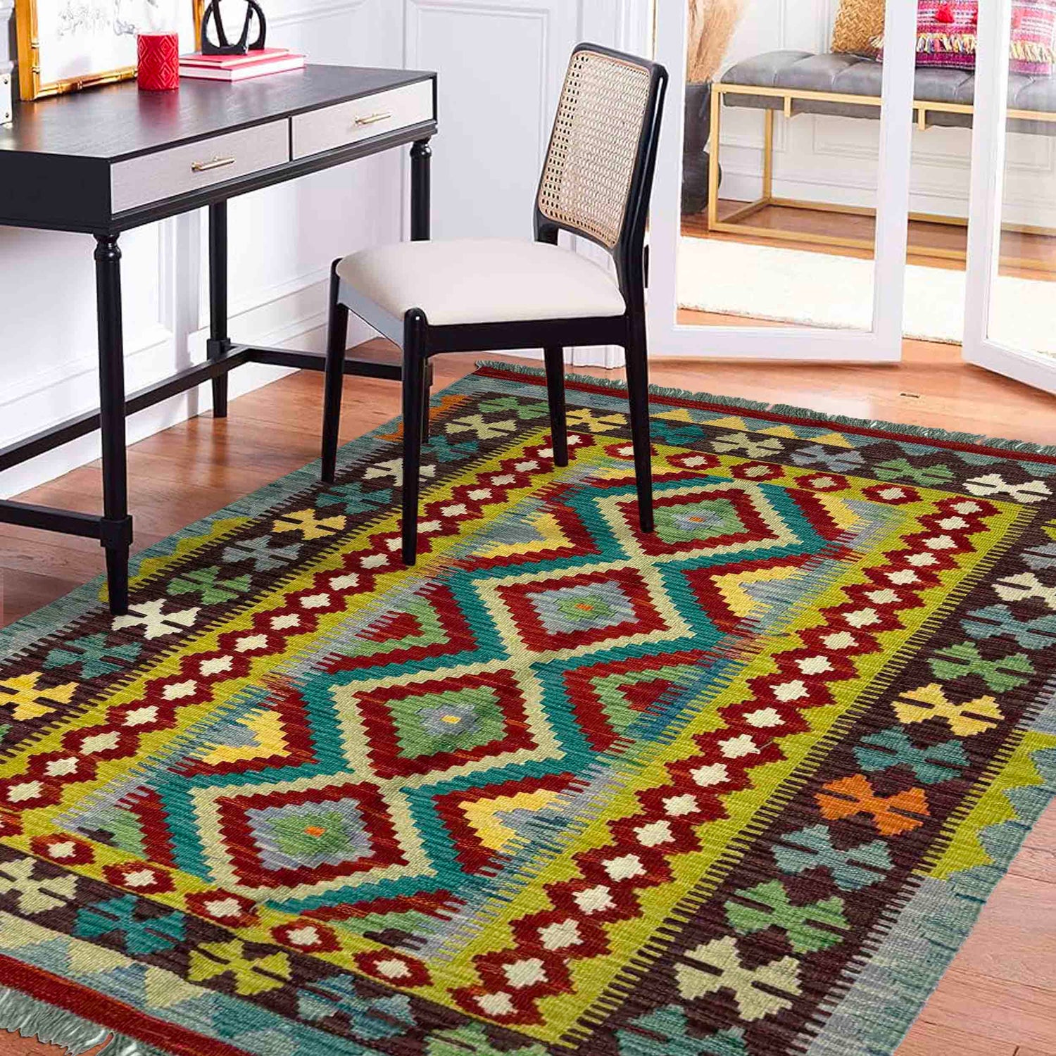 Handmade Vegetable Kilim 3' 4" x 4' 11" (ft) - No. Y39170