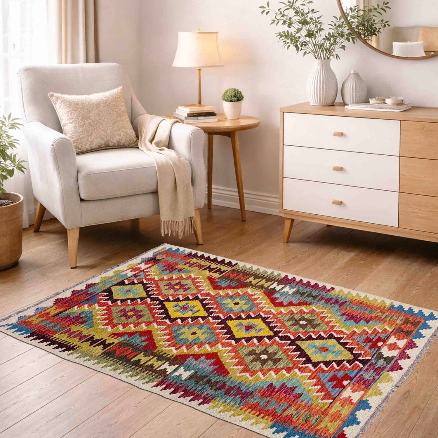 Handmade Vegetable Kelim 3' 7" x 4' 11" (ft) - No. Y39176