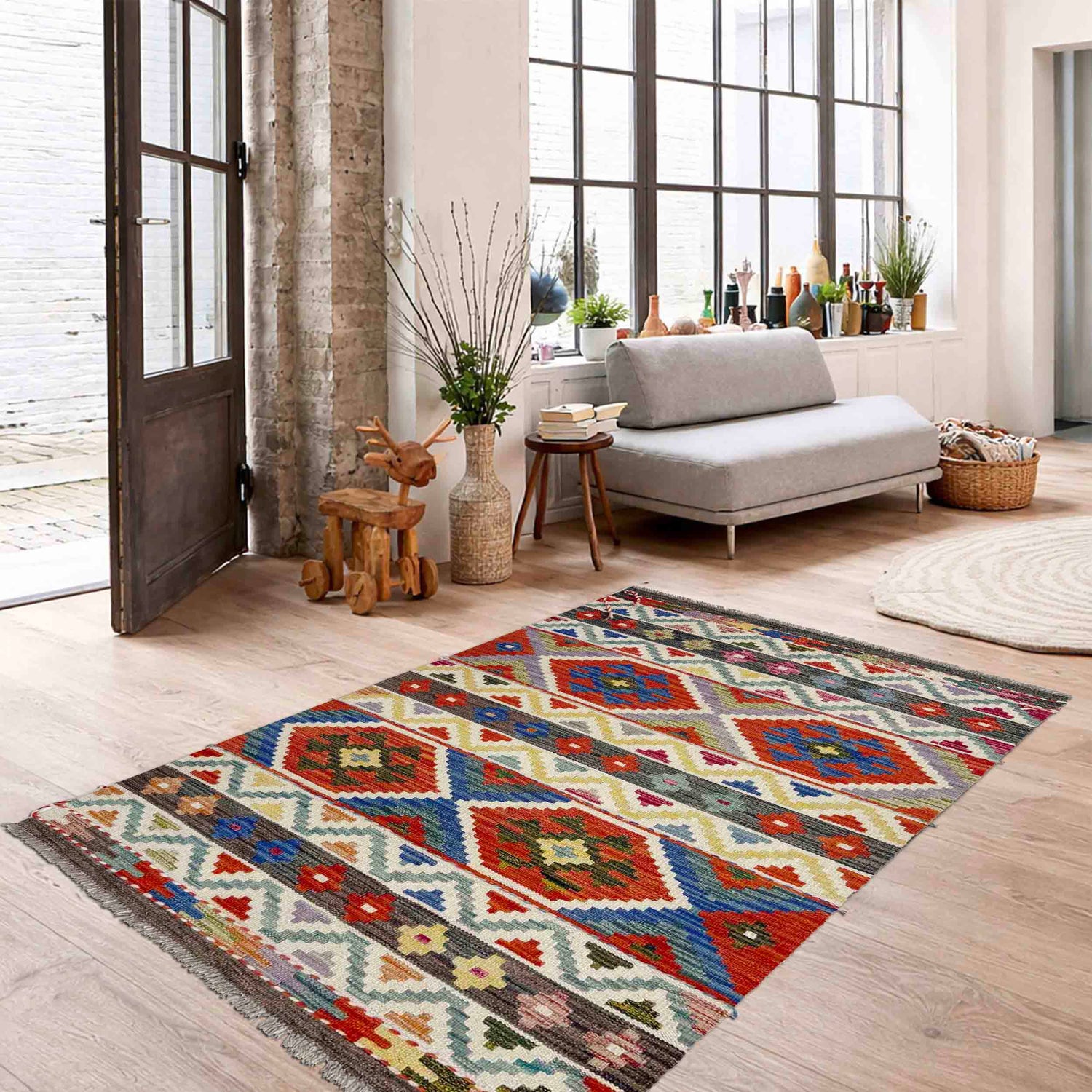 Handmade Vegetable Kelim 3' 3" x 5' 2" (ft) - No. Y39178