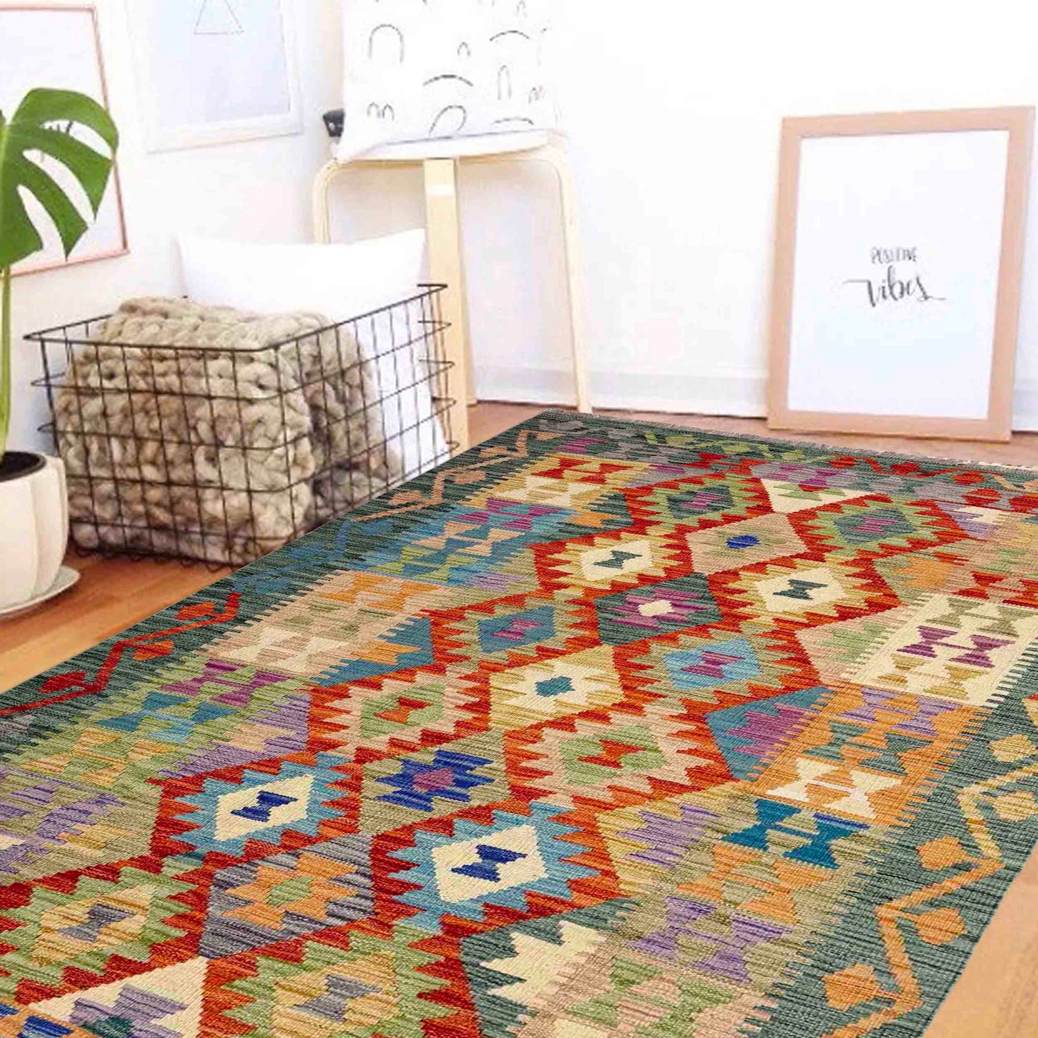 Handmade Vegetable Kilim 4' 1" x 6' 8" (ft) - No. Y39179