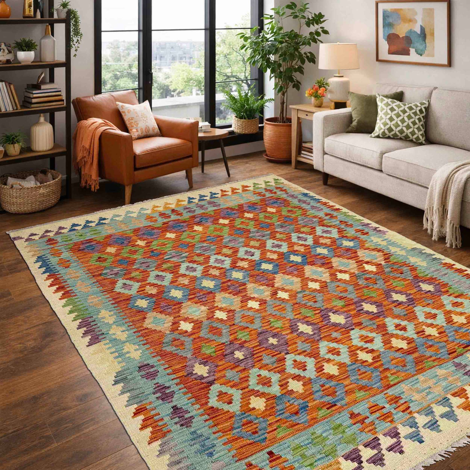 Handmade Vegetable Kilim 4' 6" x 6' 7" (ft) - No. Y39180