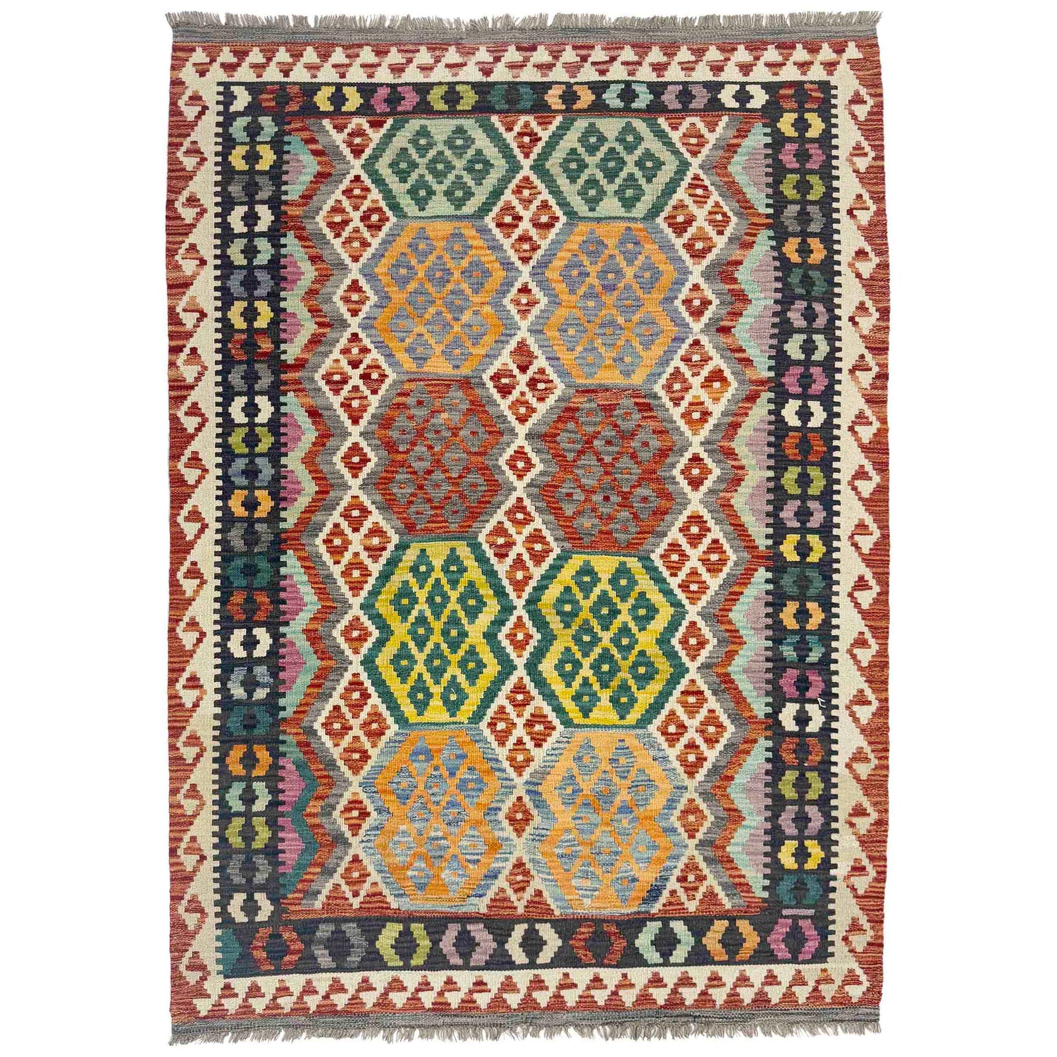 Handmade Vegetable Kelim 4' 2" x 5' 10" (ft) - No. Y39183
