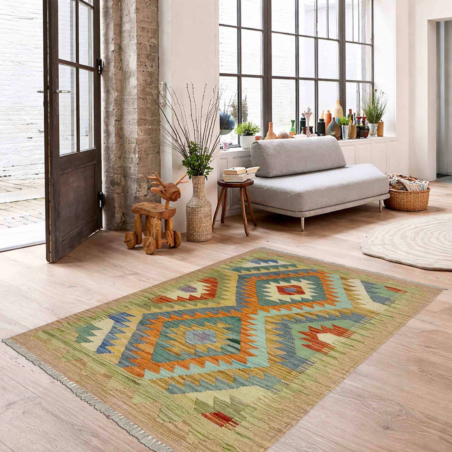Handmade Vegetable Kelim 2' 8" x 3' 11" (ft) - No. Y39198