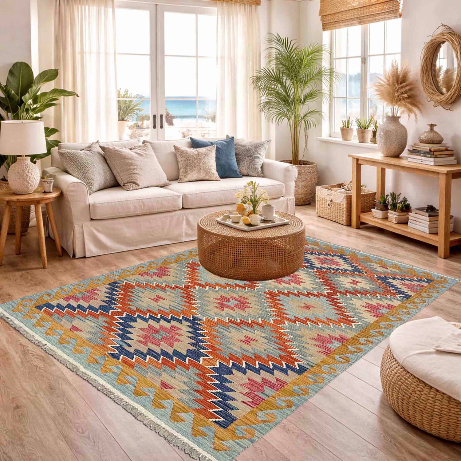 Handmade Vegetable Kilim 5' 0" x 6' 9" (ft) - No. Y39209