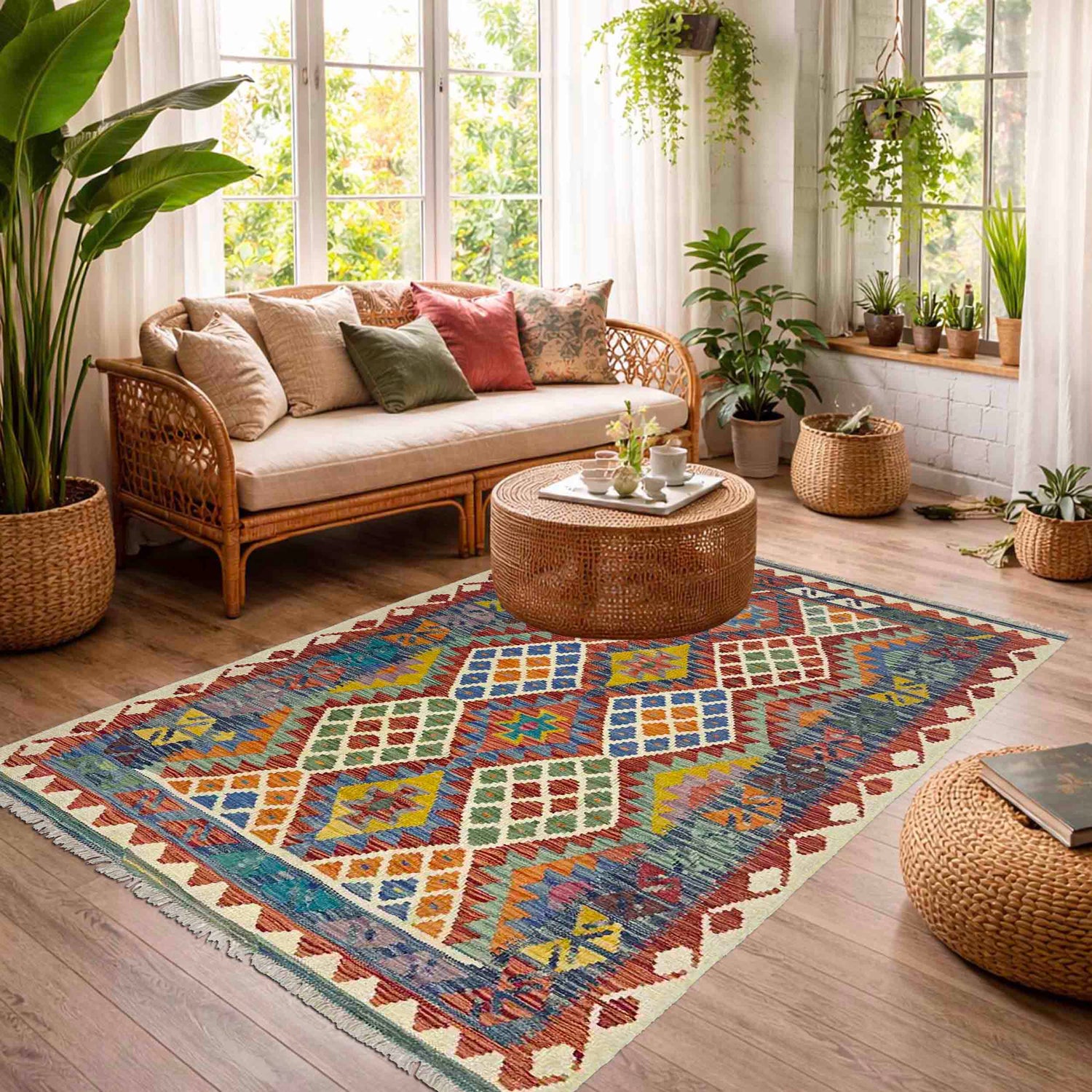 Handmade Vegetable Kelim 4' 1" x 6' 0" (ft) - No. Y39213