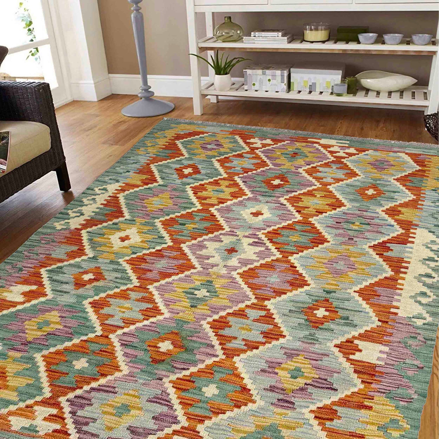 Handmade Vegetable Kilim 4' 0" x 5' 11" (ft) - No. Y39215