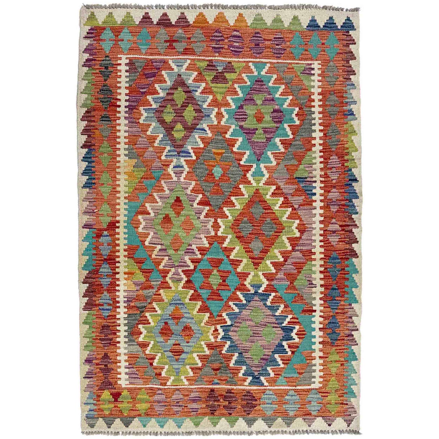 Handmade Vegetable Kelim 3' 5" x 4' 11" (ft) - No. Y39223