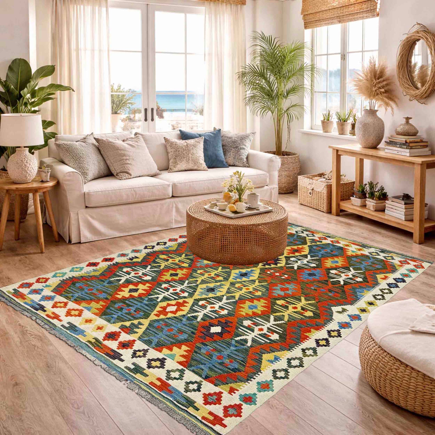 Handmade Vegetable Kilim 5' 1" x 6' 7" (ft) - No. Y39247