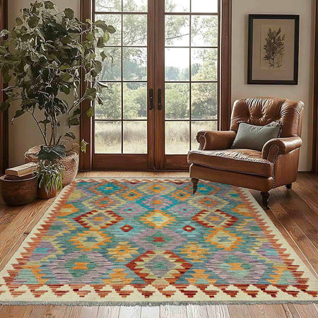 Handmade Vegetable Kilim 4' 0" x 5' 11" (ft) - No. Y39323