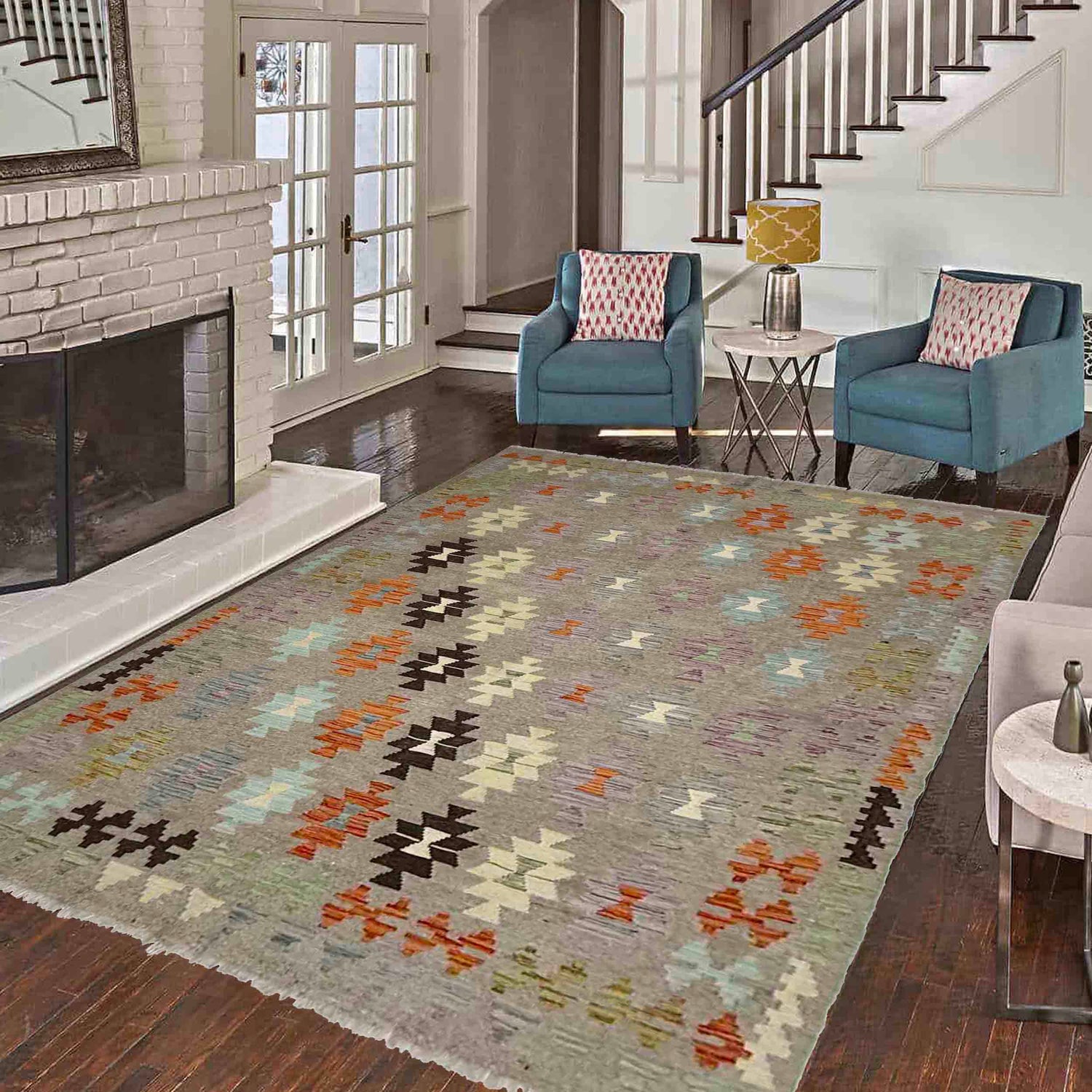 Handmade Vegetable Kilim 5' 11" x 7' 10" (ft) - No. Y39331
