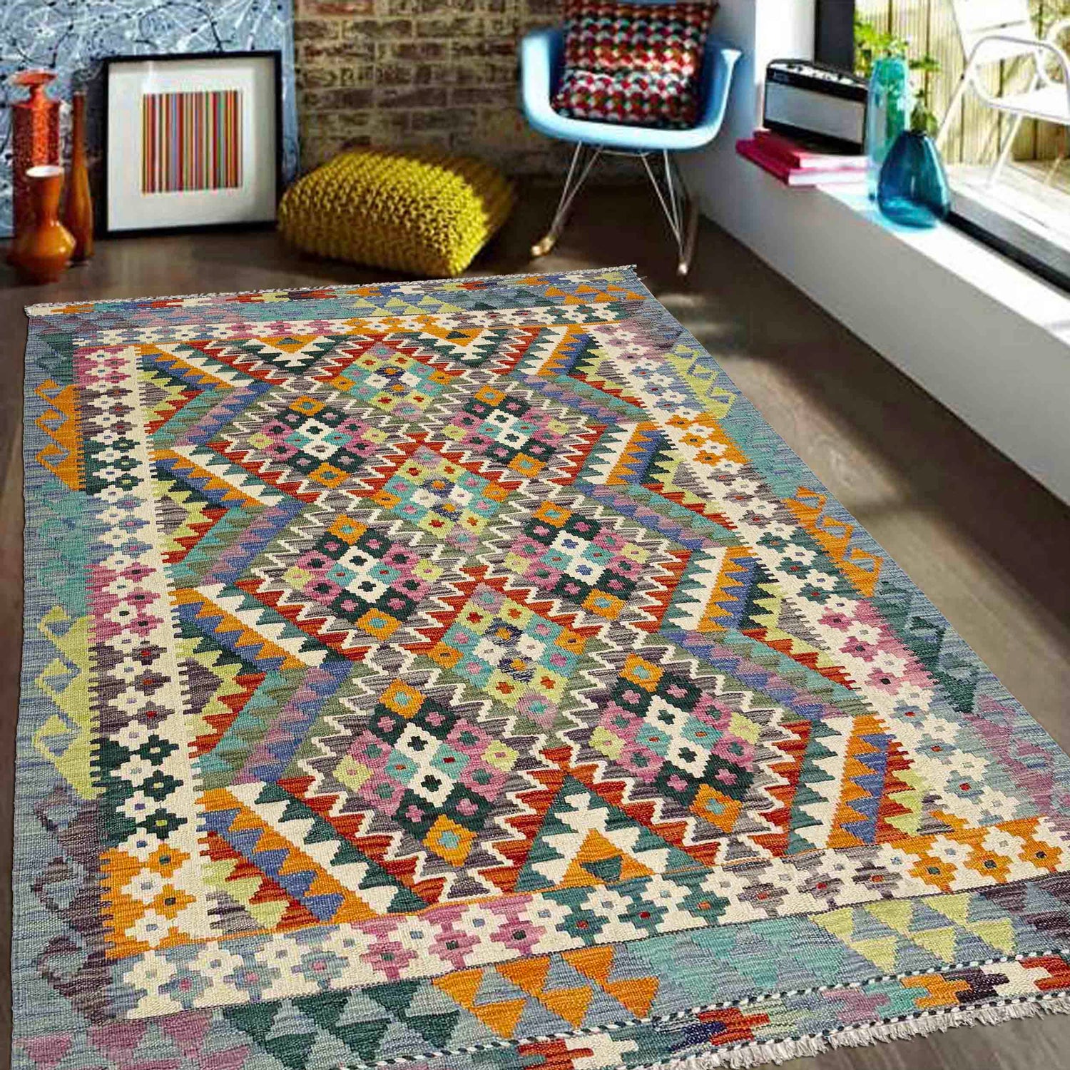 Handmade Vegetable Kelim 4' 3" x 6' 3" (ft) - No. Y39345