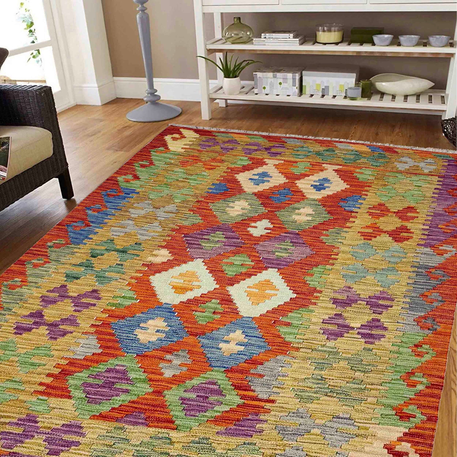 Handmade Vegetable Kilim 4' 2" x 5' 7" (ft) - No. Y39347