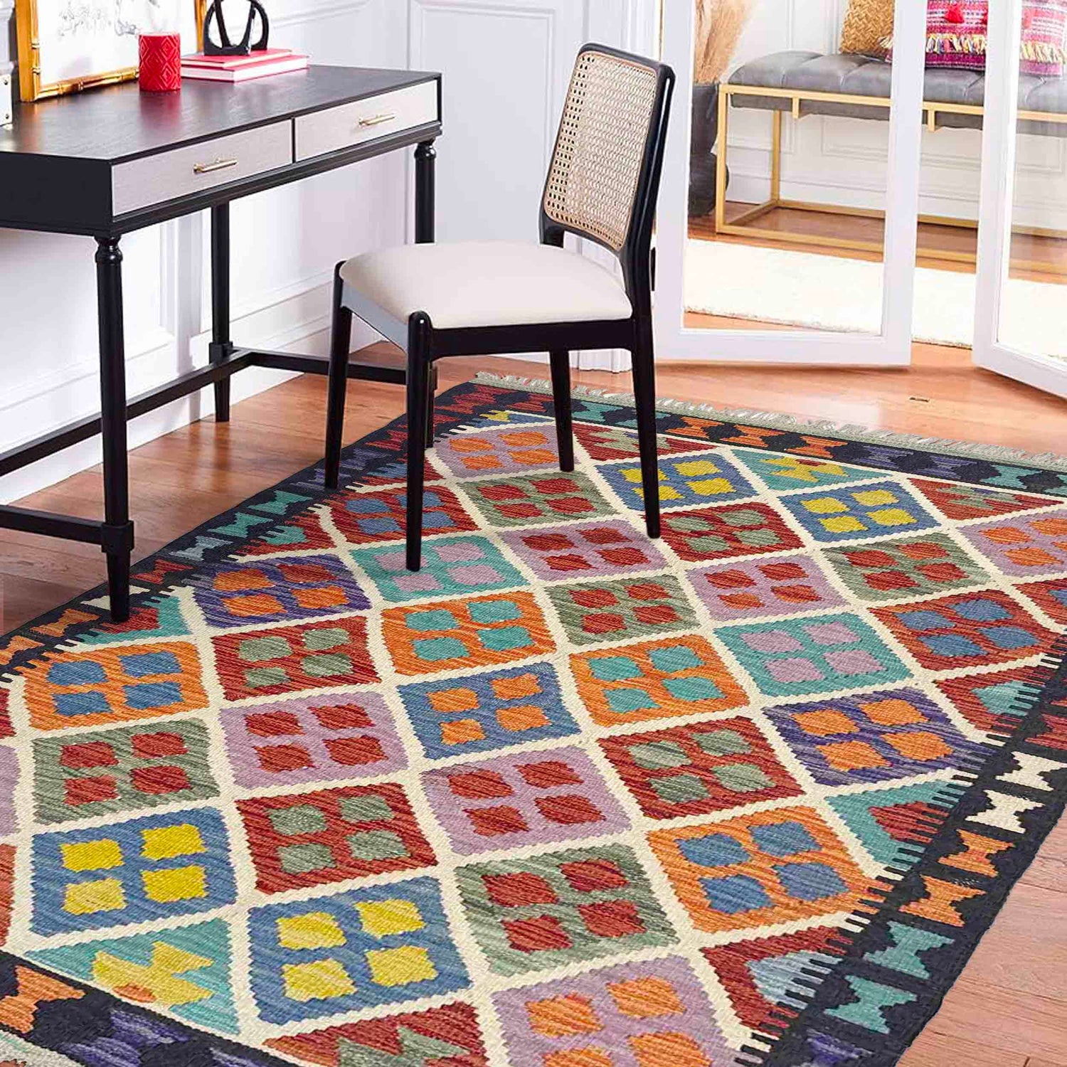Handmade Vegetable Kilim 3' 5" x 5' 1" (ft) - No. Y39355