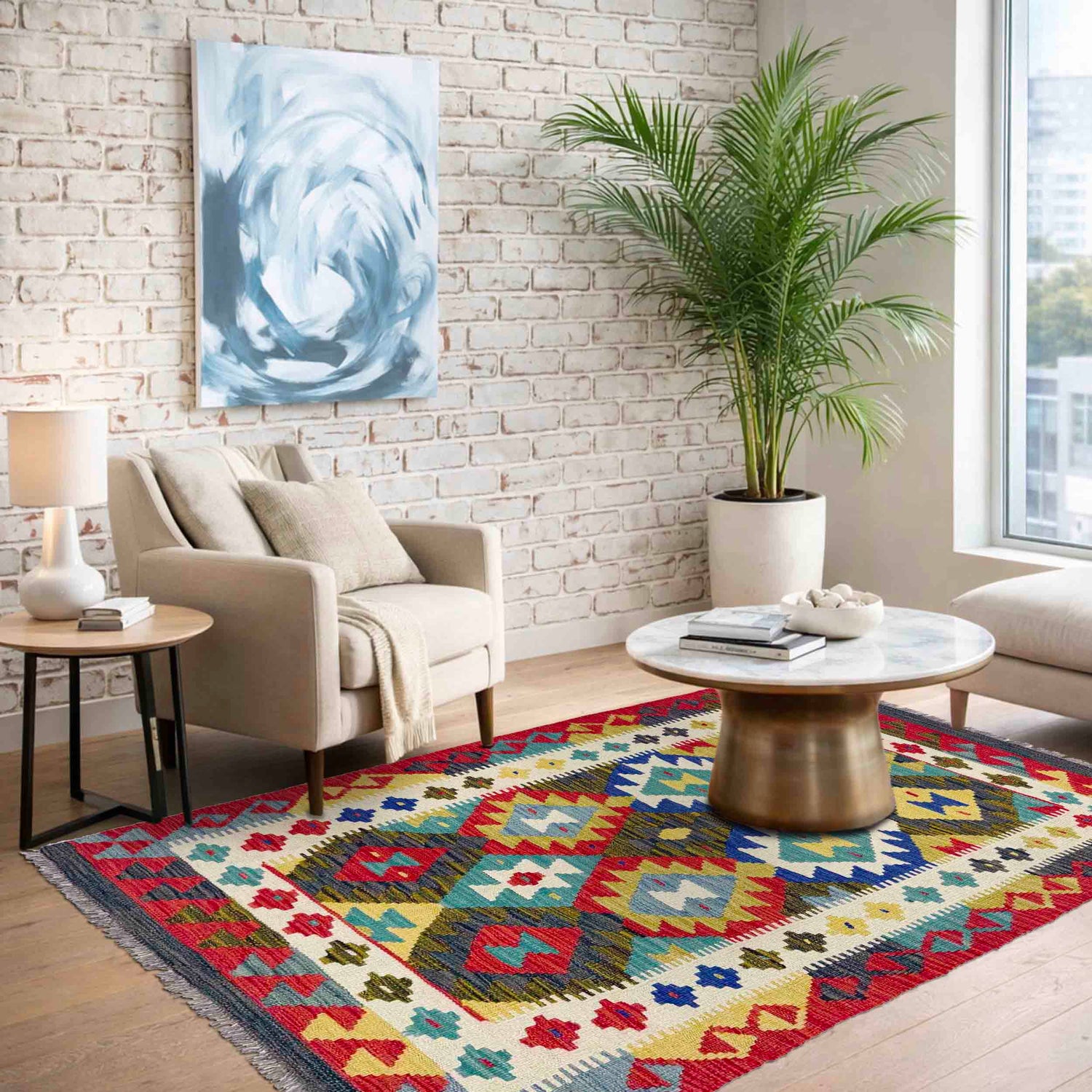 Handmade Vegetable Kilim 3' 5" x 5' 3" (ft) - No. Y39375