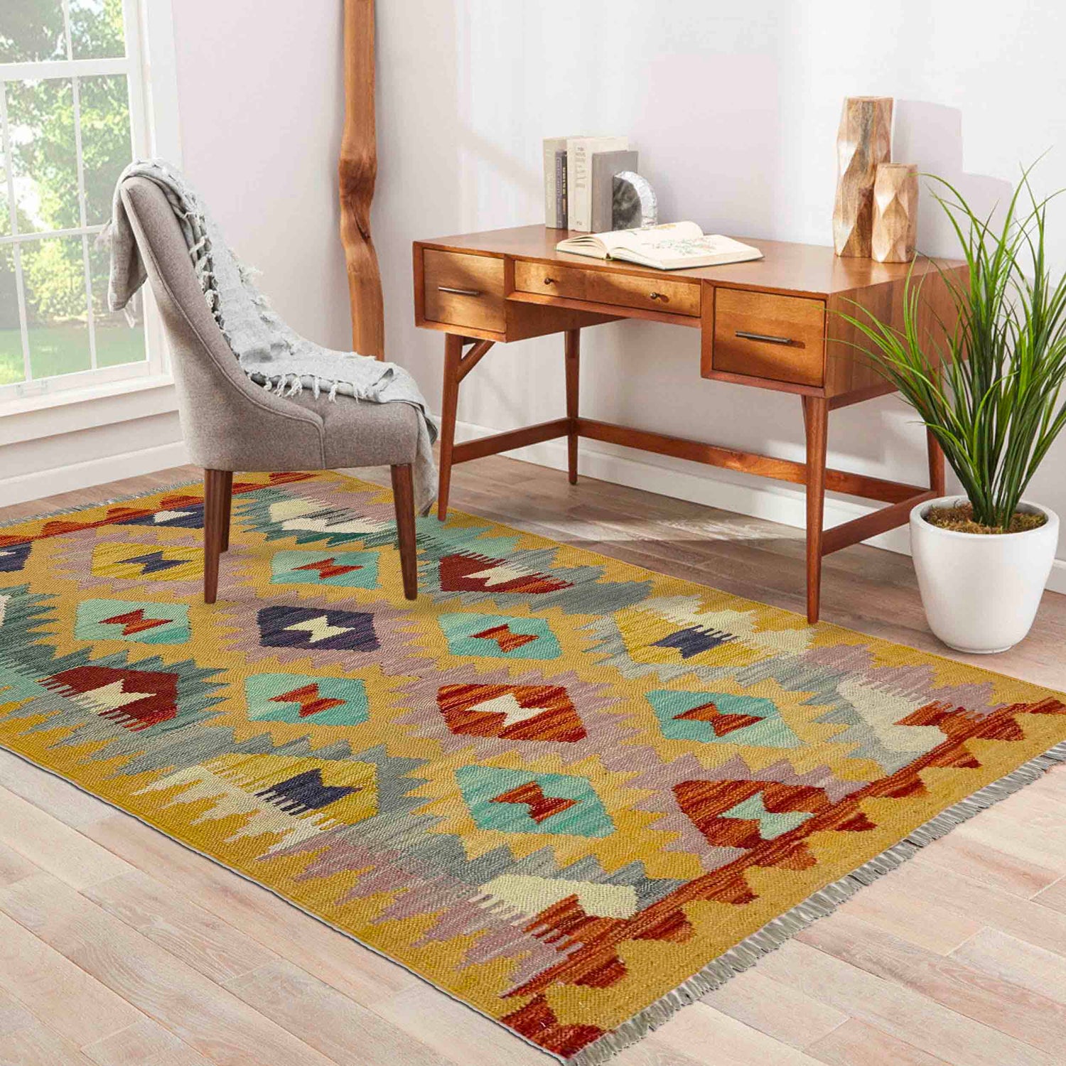 Handmade Vegetable Kilim 2' 10" x 4' 2" (ft) - No. Y39377