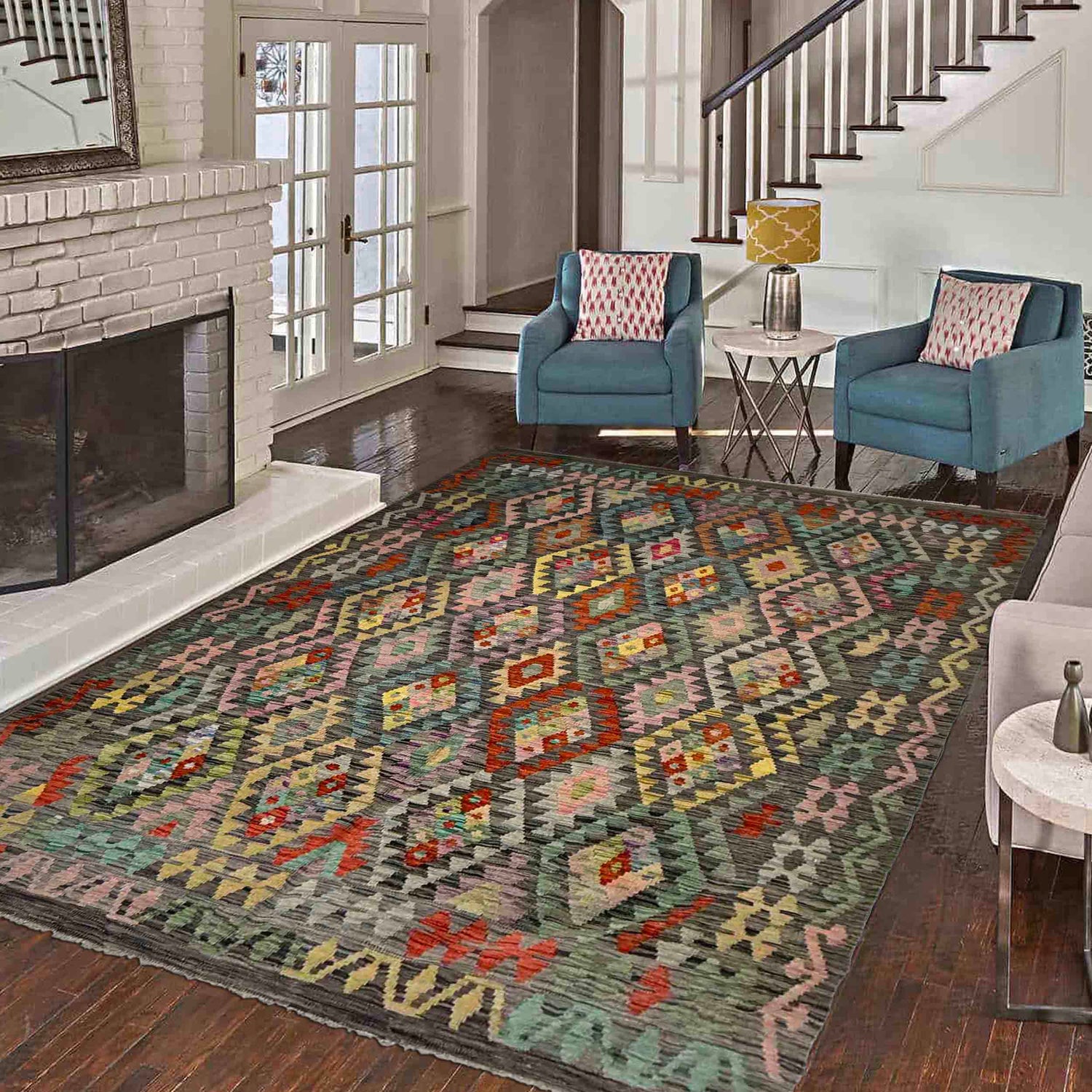 Handmade Vegetable Kilim 6' 0" x 7' 8" (ft) - No. Y39437