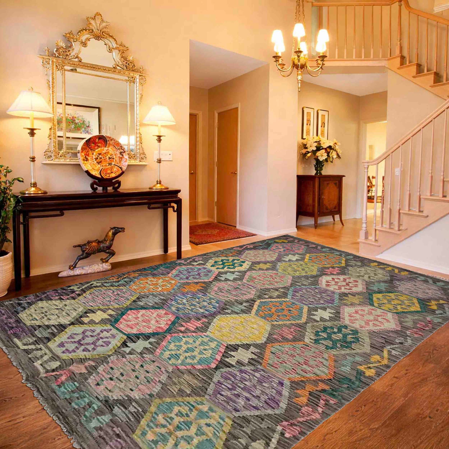 Handmade Vegetable Kelim 5' 9" x 8' 1" (ft) - No. Y39443