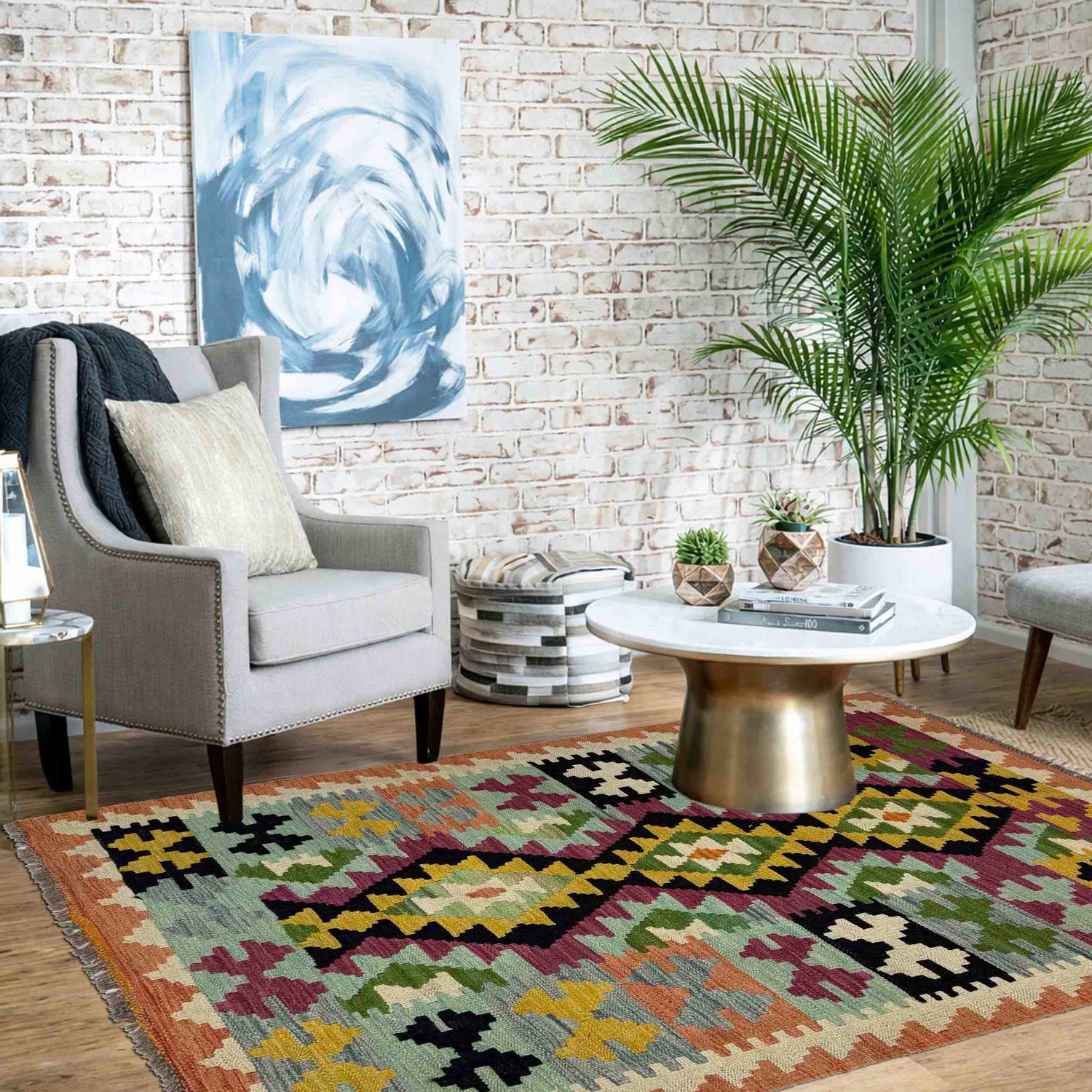 Handmade Vegetable Kilim 3' 2" x 4' 10" (ft) - No. Y39450
