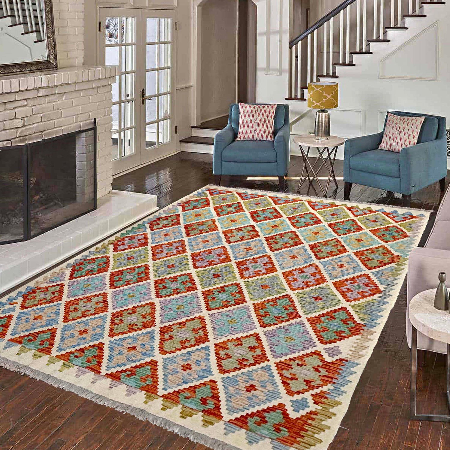 Handmade Vegetable Kilim 6' 1" x 7' 11" (ft) - No. Y39463