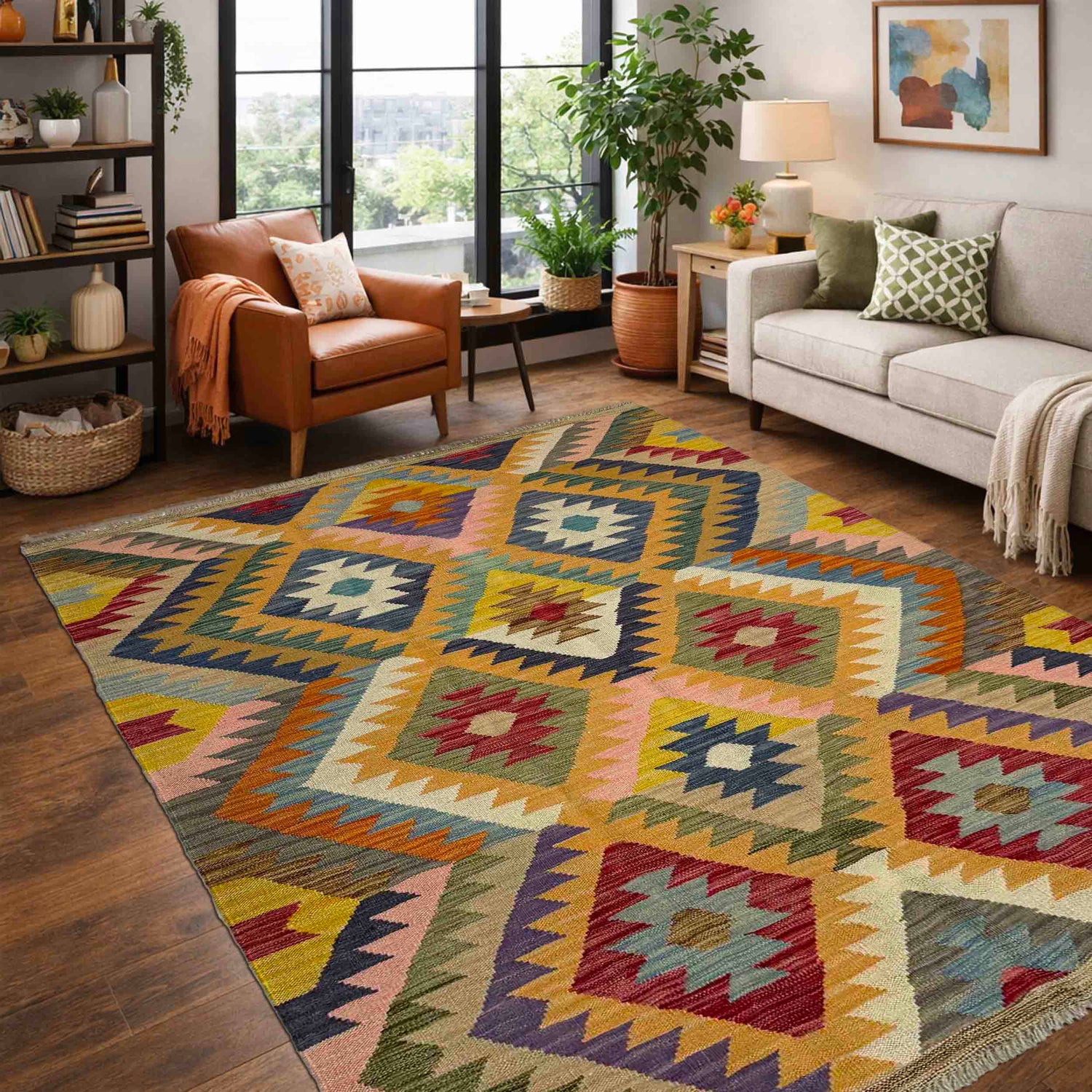 Handmade Vegetable Kilim 4' 1" x 6' 0" (ft) - No. Y39482