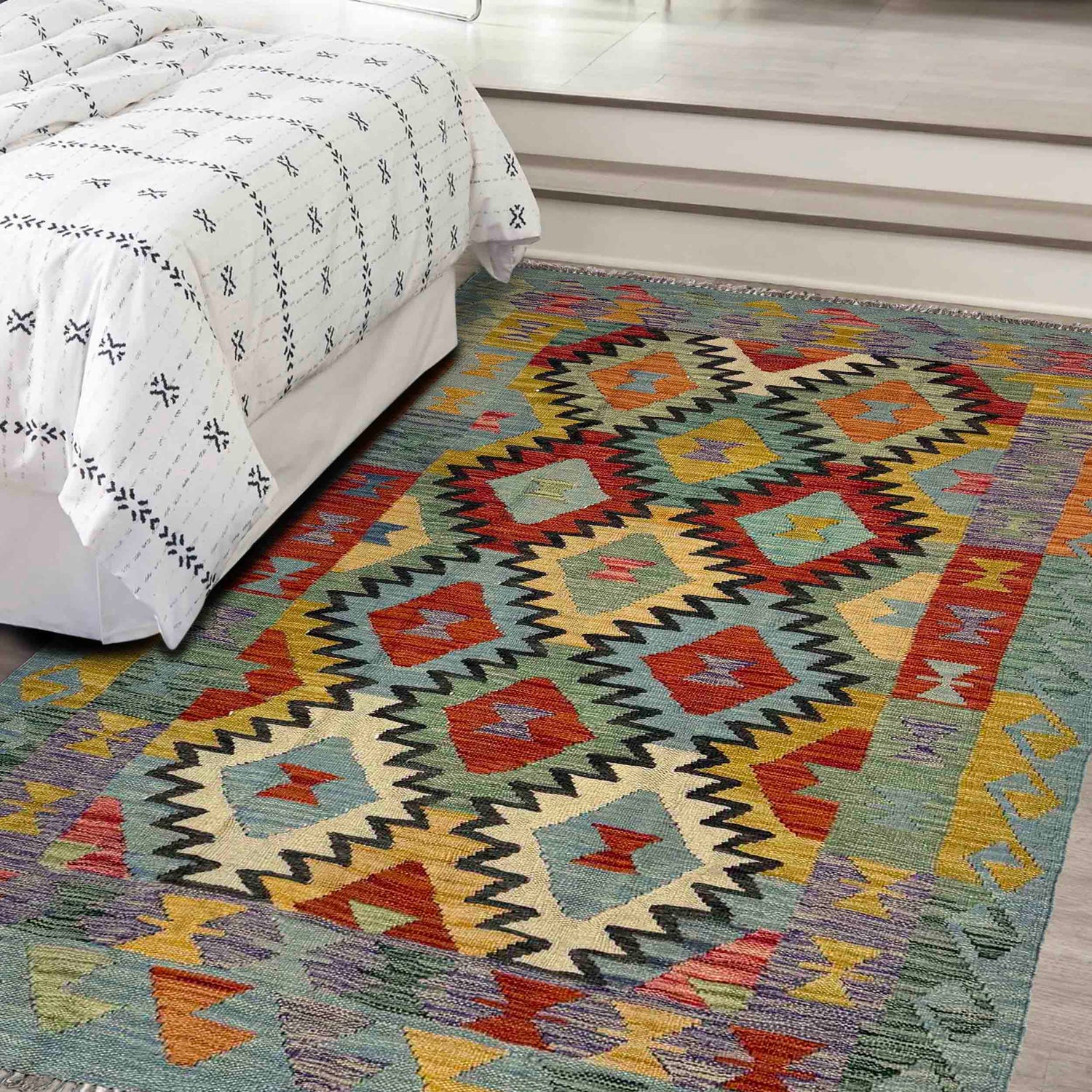Handmade Vegetable Kelim 4' 4" x 6' 8" (ft) - No. Y39483