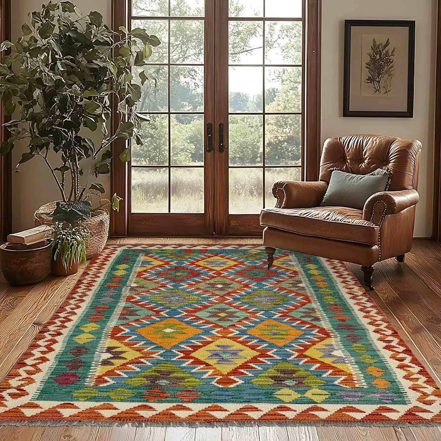 Handmade Vegetable Kilim 4' 1" x 6' 5" (ft) - No. Y39484