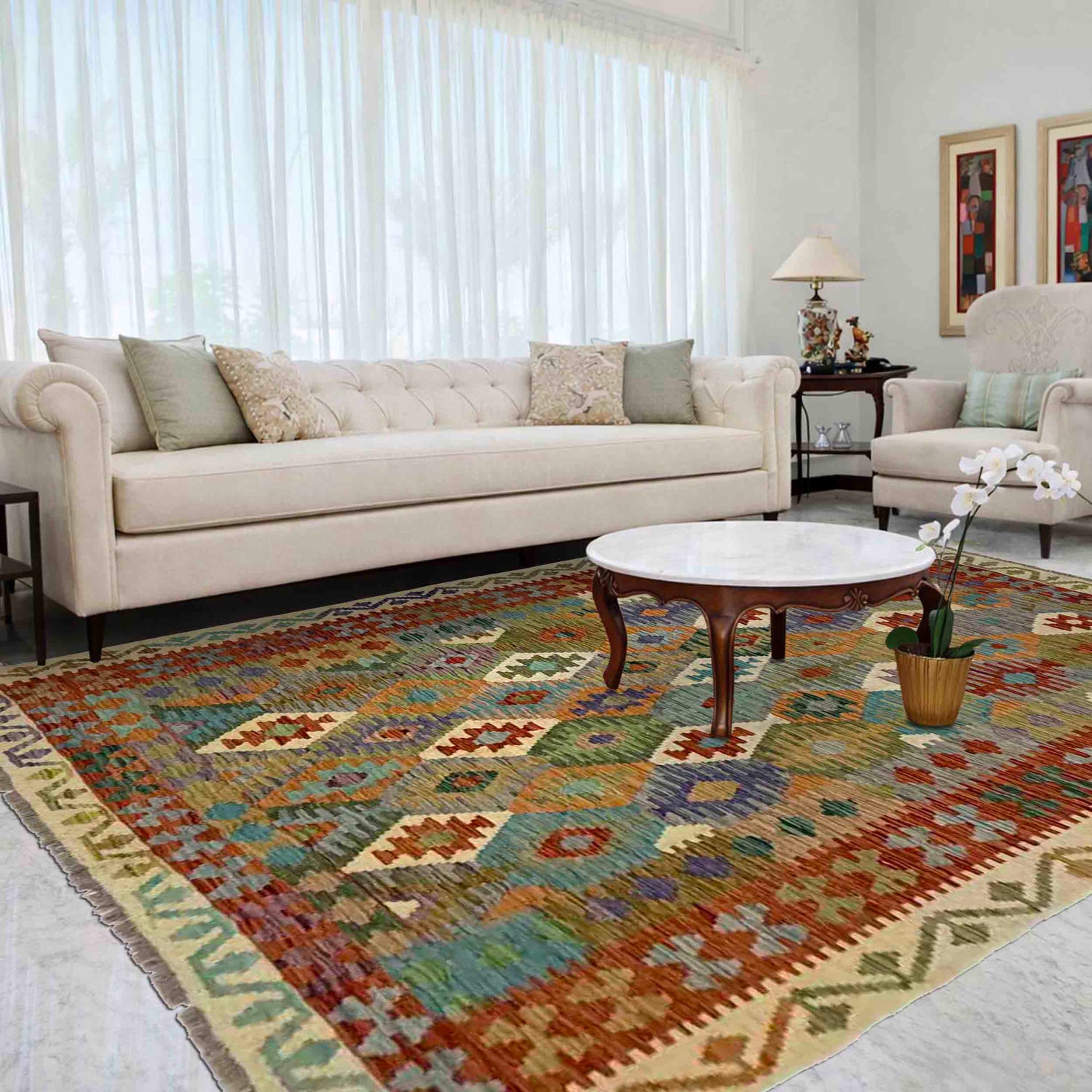 Handmade Vegetable Kilim 5' 9" x 7' 11" (ft) - No. Y39505