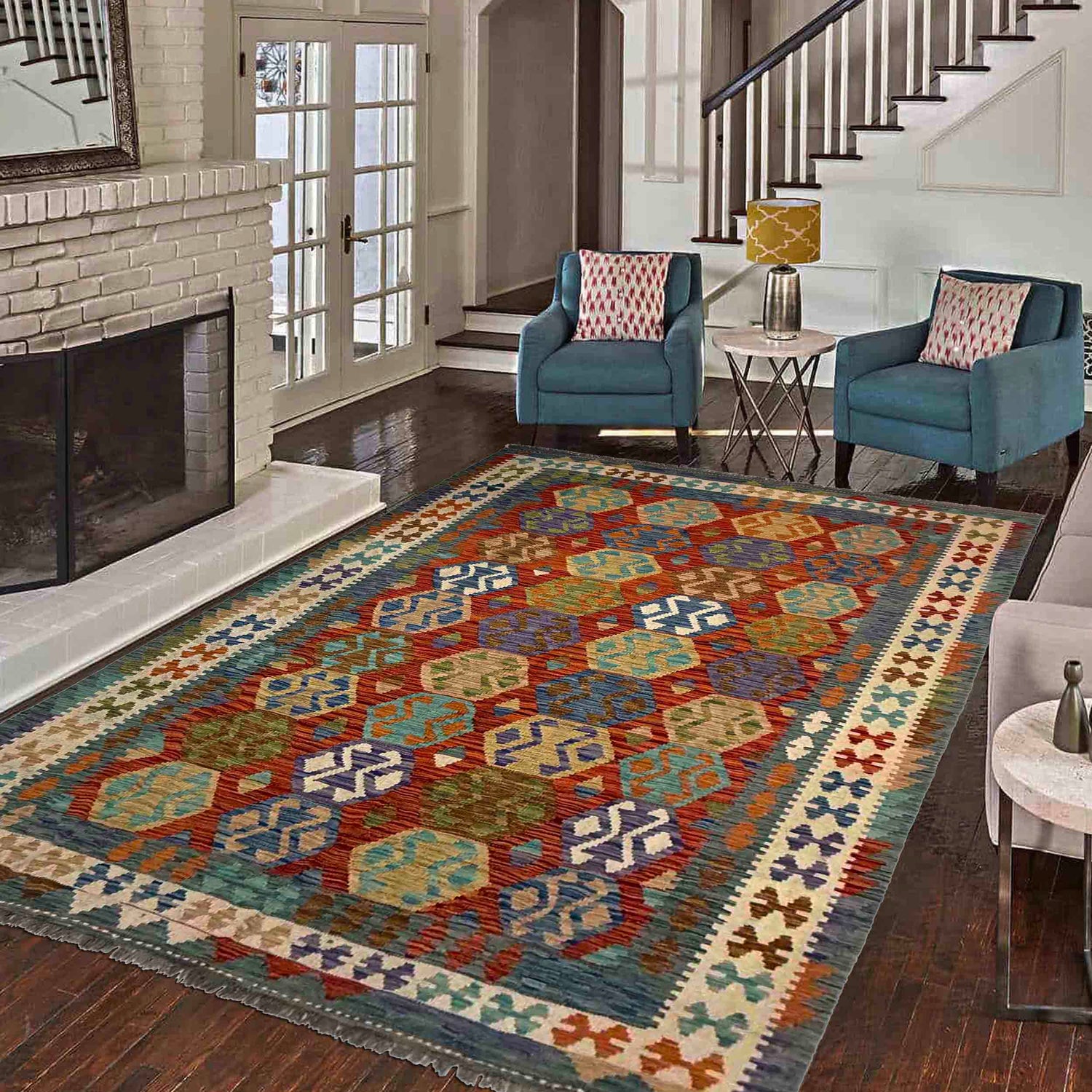 Handmade Vegetable Kilim 5' 9" x 8' 2" (ft) - No. Y39510