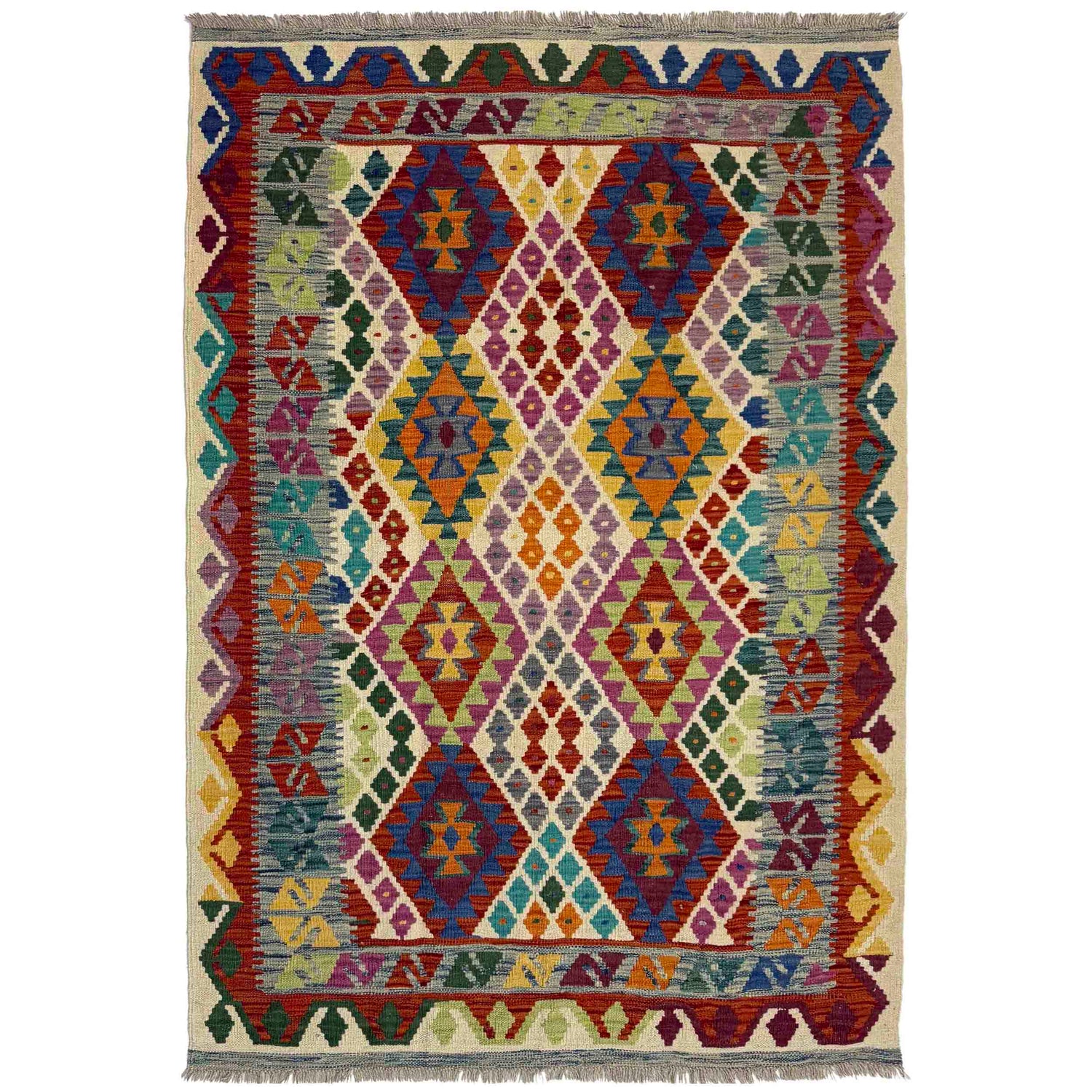 Handmade Vegetable Kilim 4' 2" x 6' 0" (ft) - No. Y39512