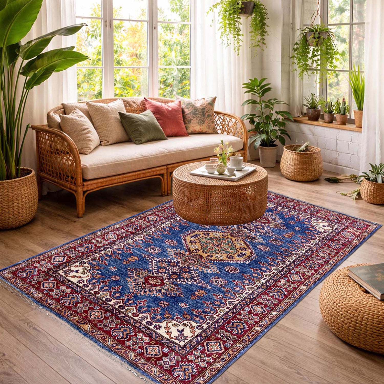 Blue Color Handmade Kazak Rug 3' 11" x 6' 1" (ft) - No. Y39556