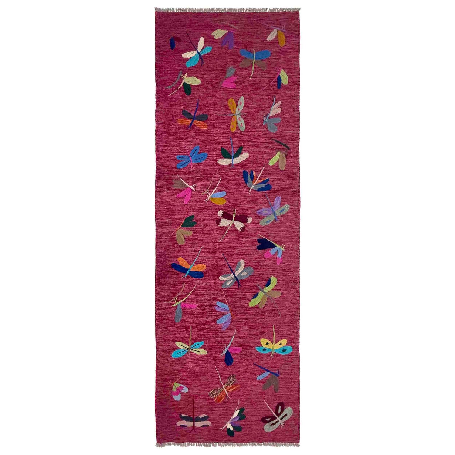 Purple Color Embroidery Flatweave Kilim 2' 11" x 8' 10" (ft)- No. Y39628