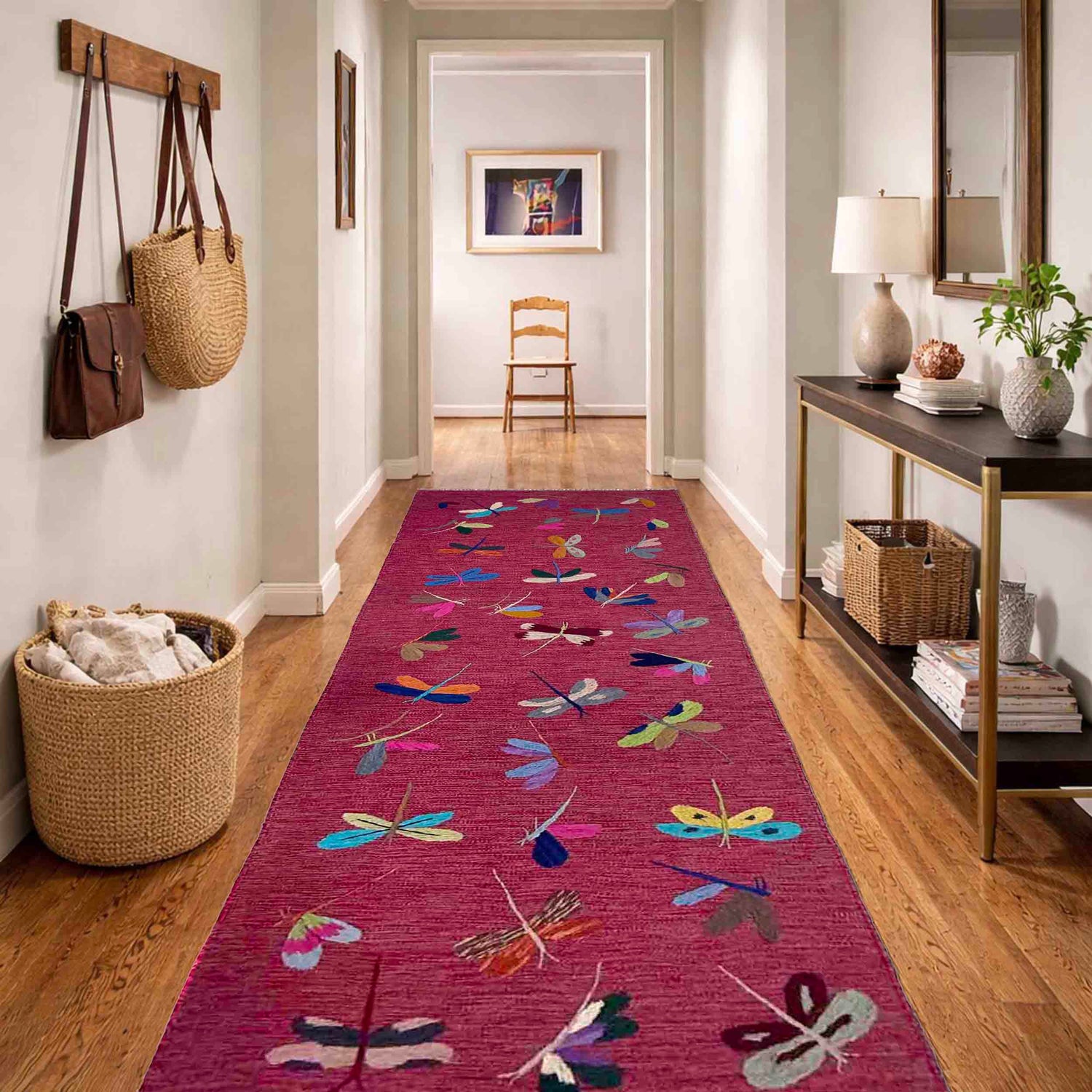 Purple Color Embroidery Flatweave Kilim 2' 11" x 8' 10" (ft)- No. Y39628