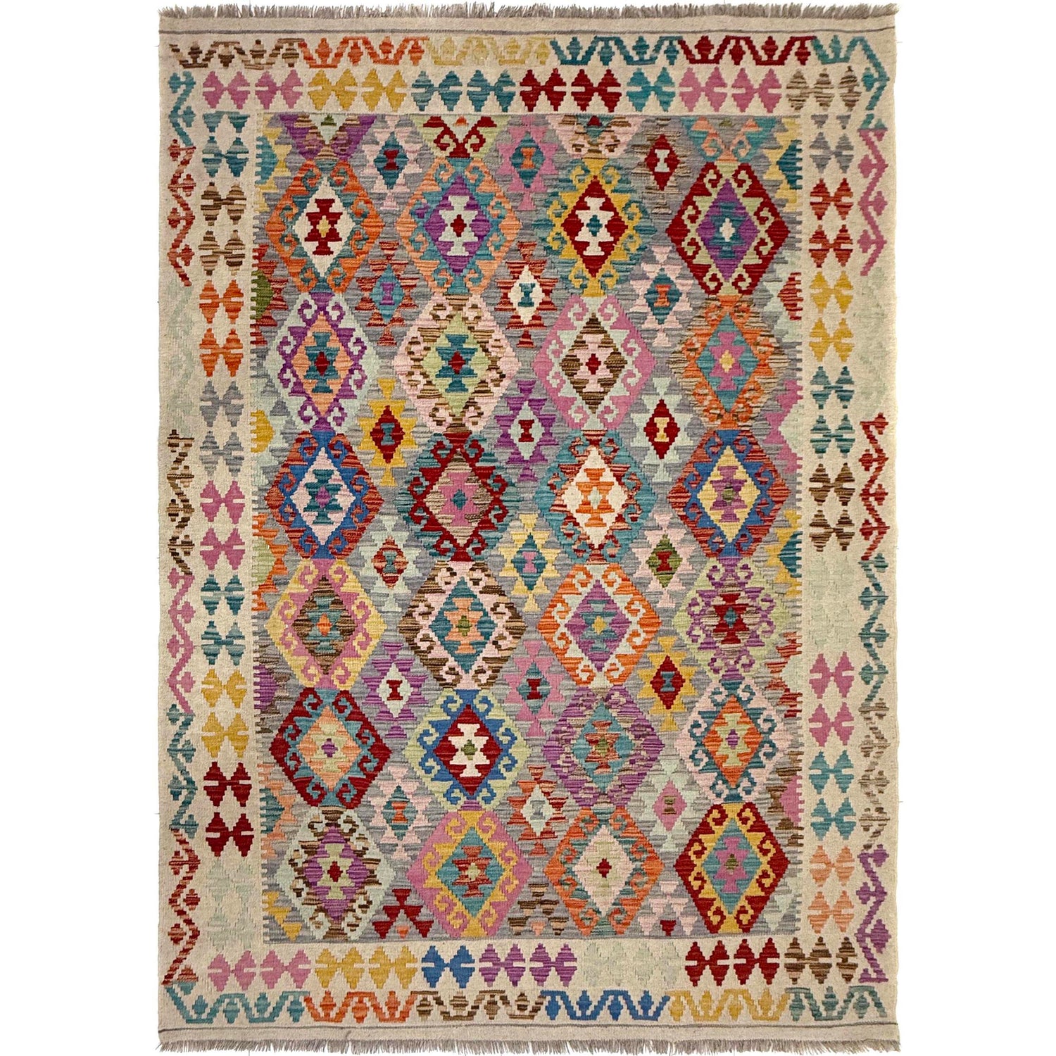 Handmade Vegetable Kilim 6' 1" x 7' 9" (ft) - No. Y39662