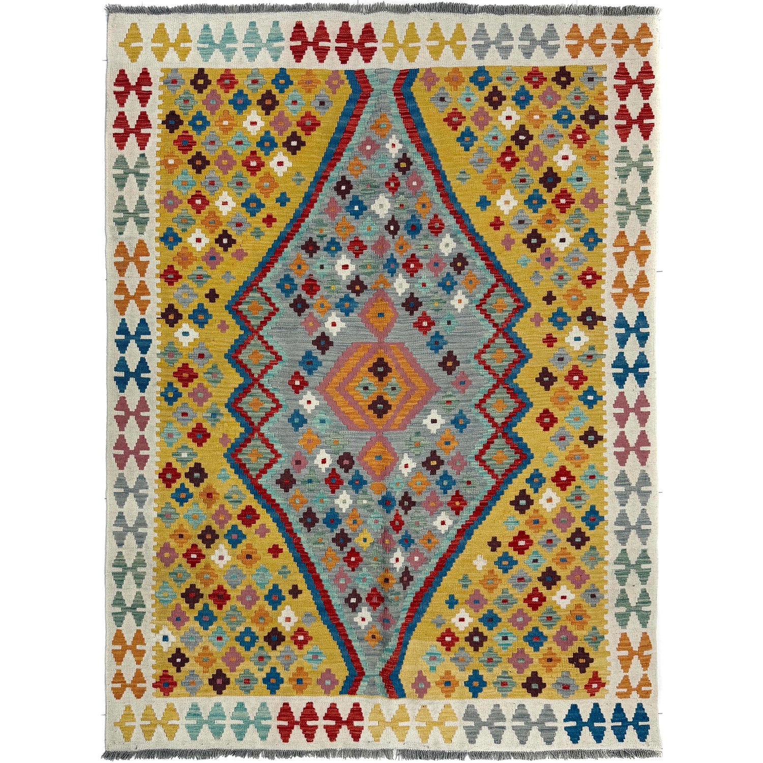 Handmade Vegetable Kelim 5' 1" x 6' 6" (ft) - No. Y39666
