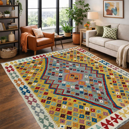 Handmade Vegetable Kelim 5' 1" x 6' 6" (ft) - No. Y39666