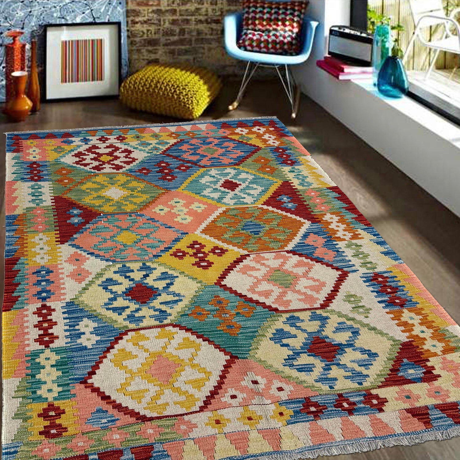 Handmade Vegetable Kilim 4' 1" x 5' 10" (ft) - No. Y39670
