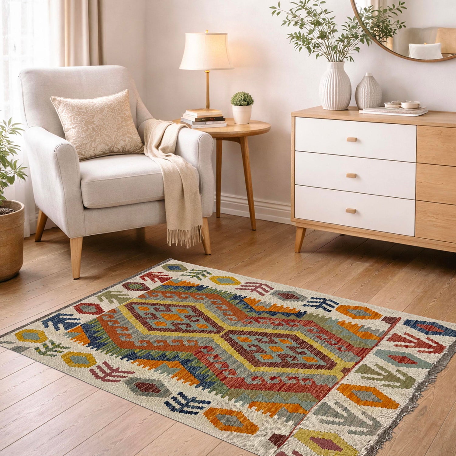 Handmade Vegetable Kilim 3' 6" x 4' 9" (ft) - No. Y39672