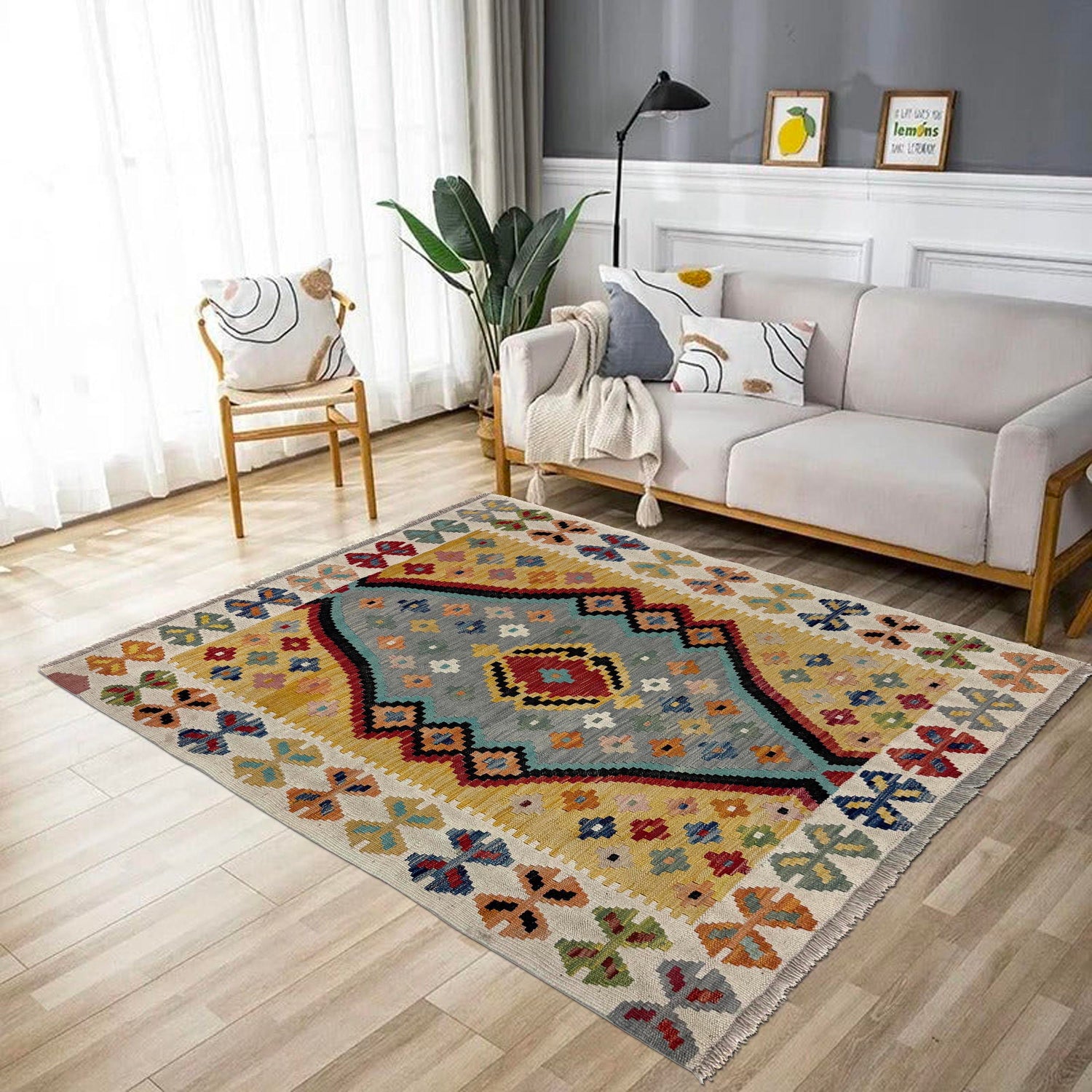 Handmade Vegetable Kelim 3' 6" x 4' 9" (ft) - No. Y39673