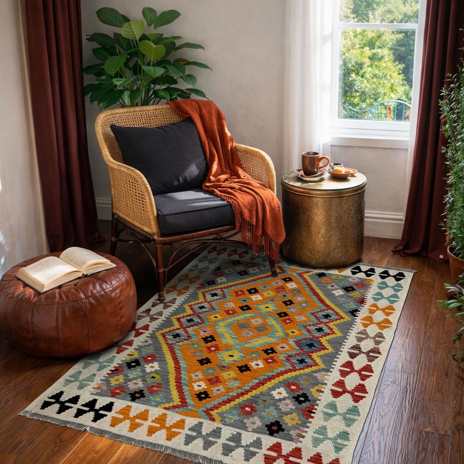 Handmade Vegetable Kilim 3' 7" x 4' 9" (ft) - No. Y39677