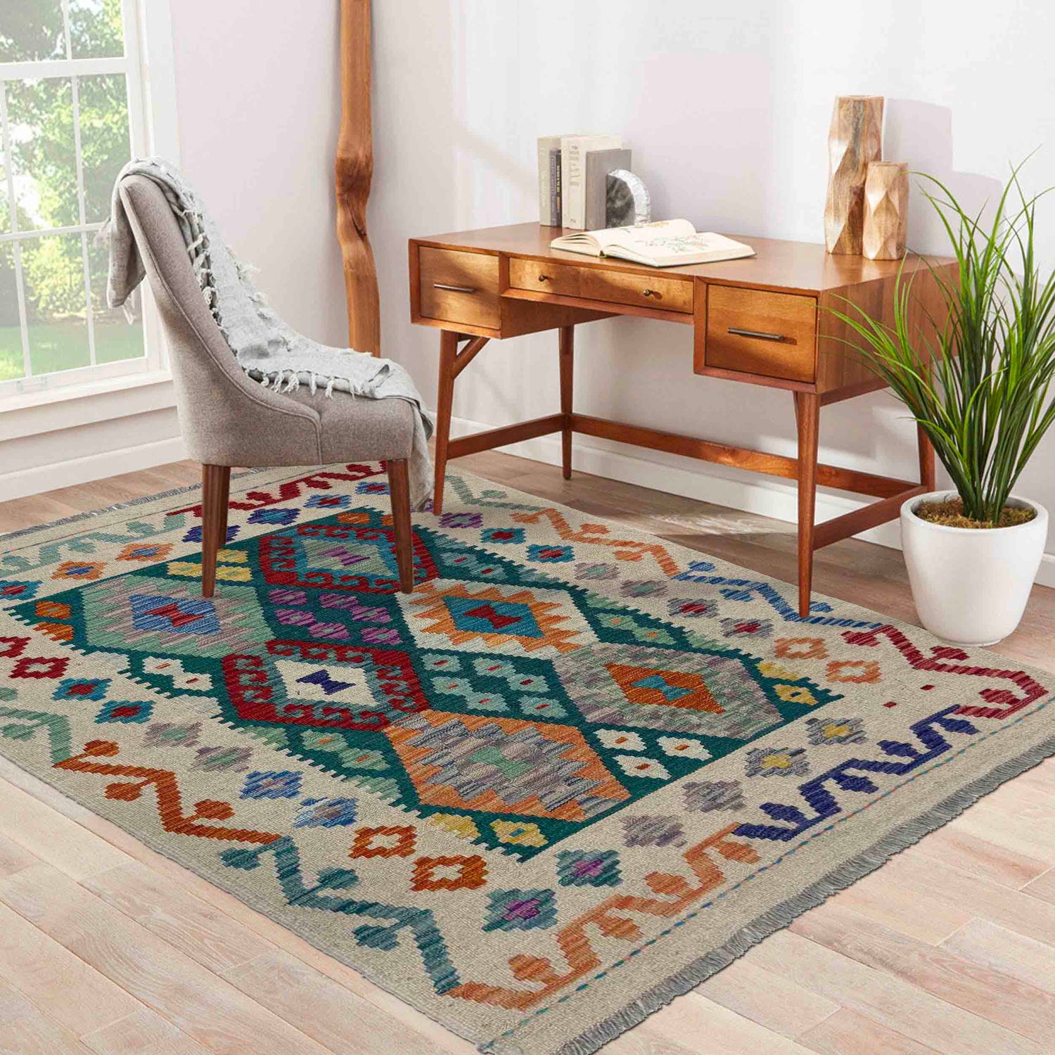 Handmade Vegetable Kelim 3' 1" x 4' 2" (ft) - No. Y39727