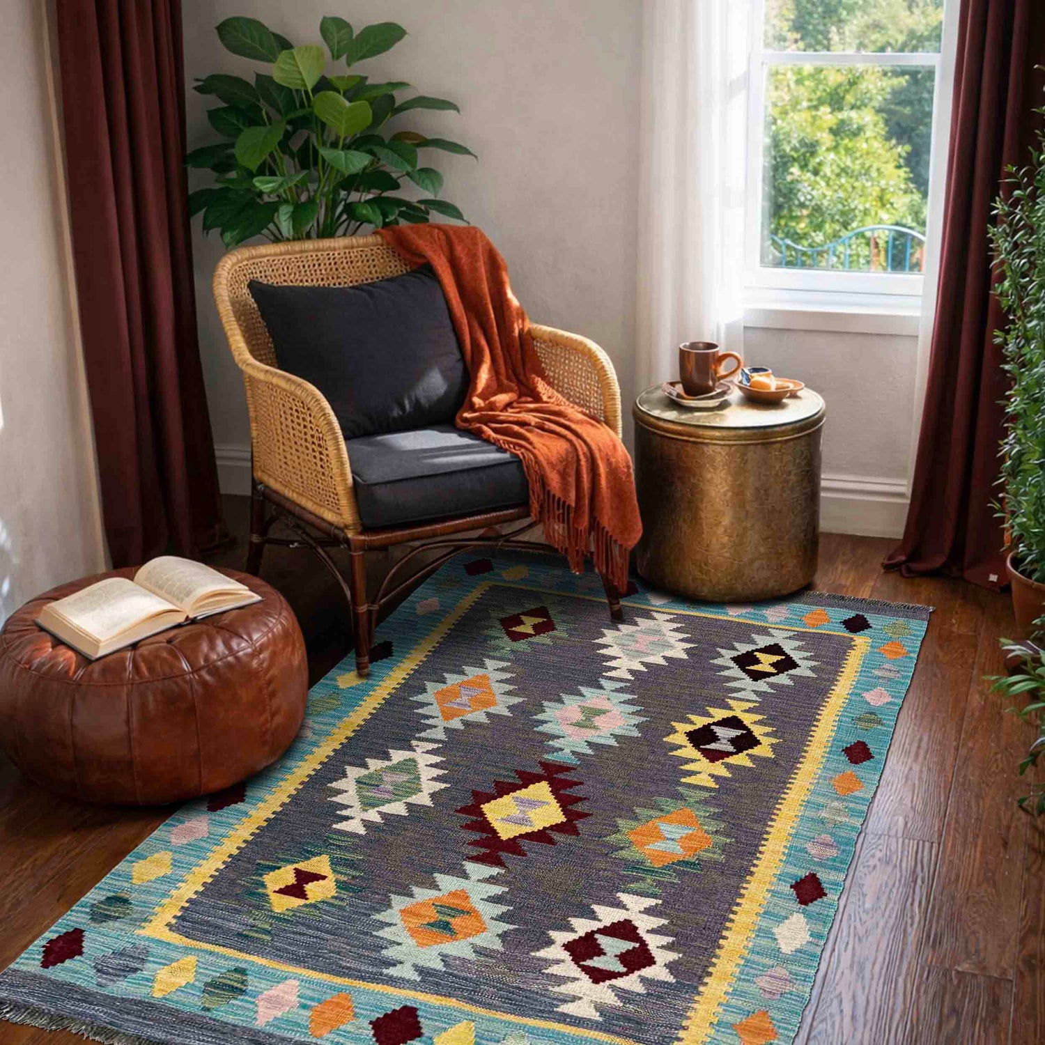 Handmade Vegetable Kilim 3' 5" x 4' 9" (ft) - No. Y39934