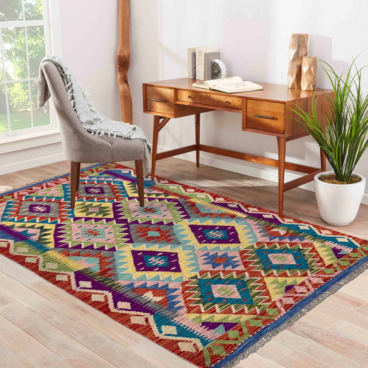 Handmade Vegetable Kilim 3' 5" x 4' 10" (ft) - No. Y39935