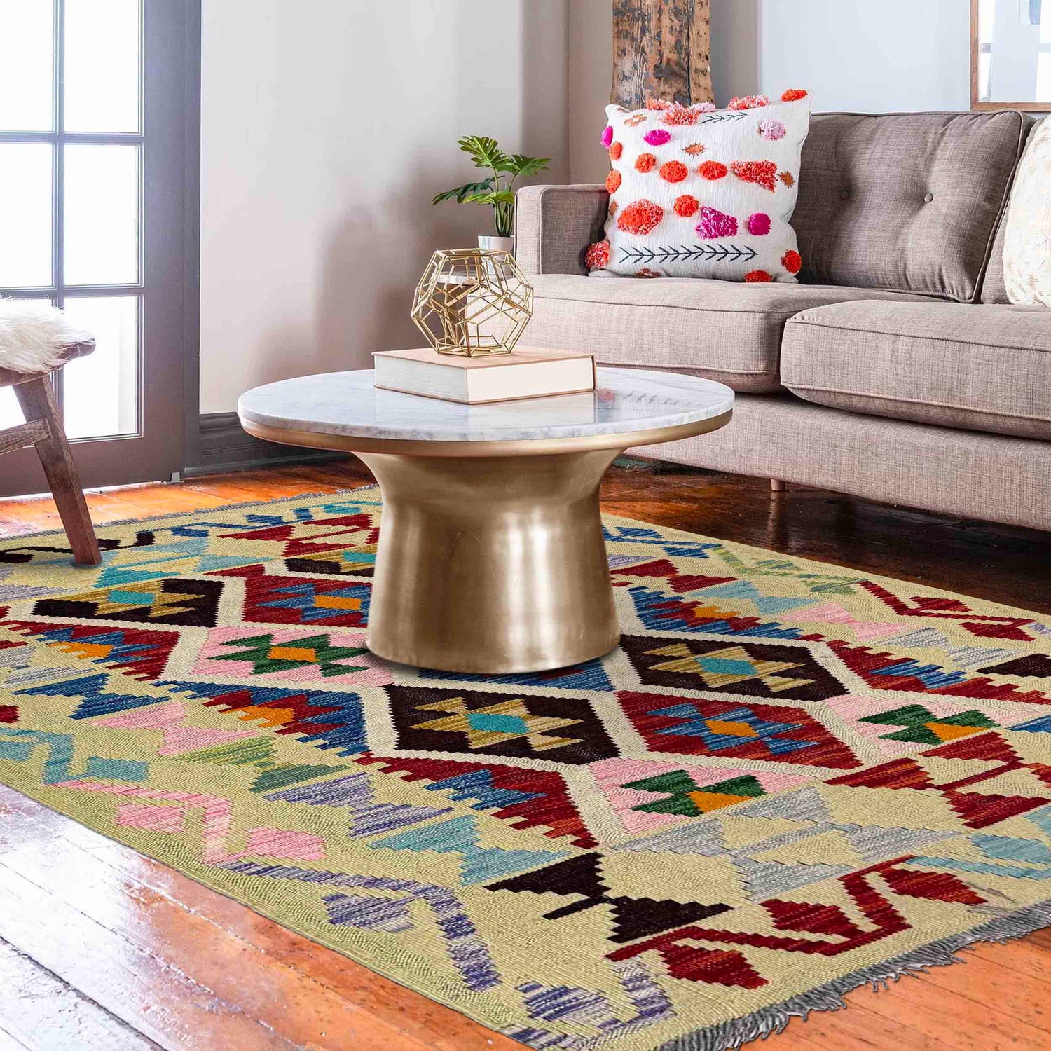 Handmade Vegetable Kilim 3' 7" x 4' 7" (ft) - No. Y39937