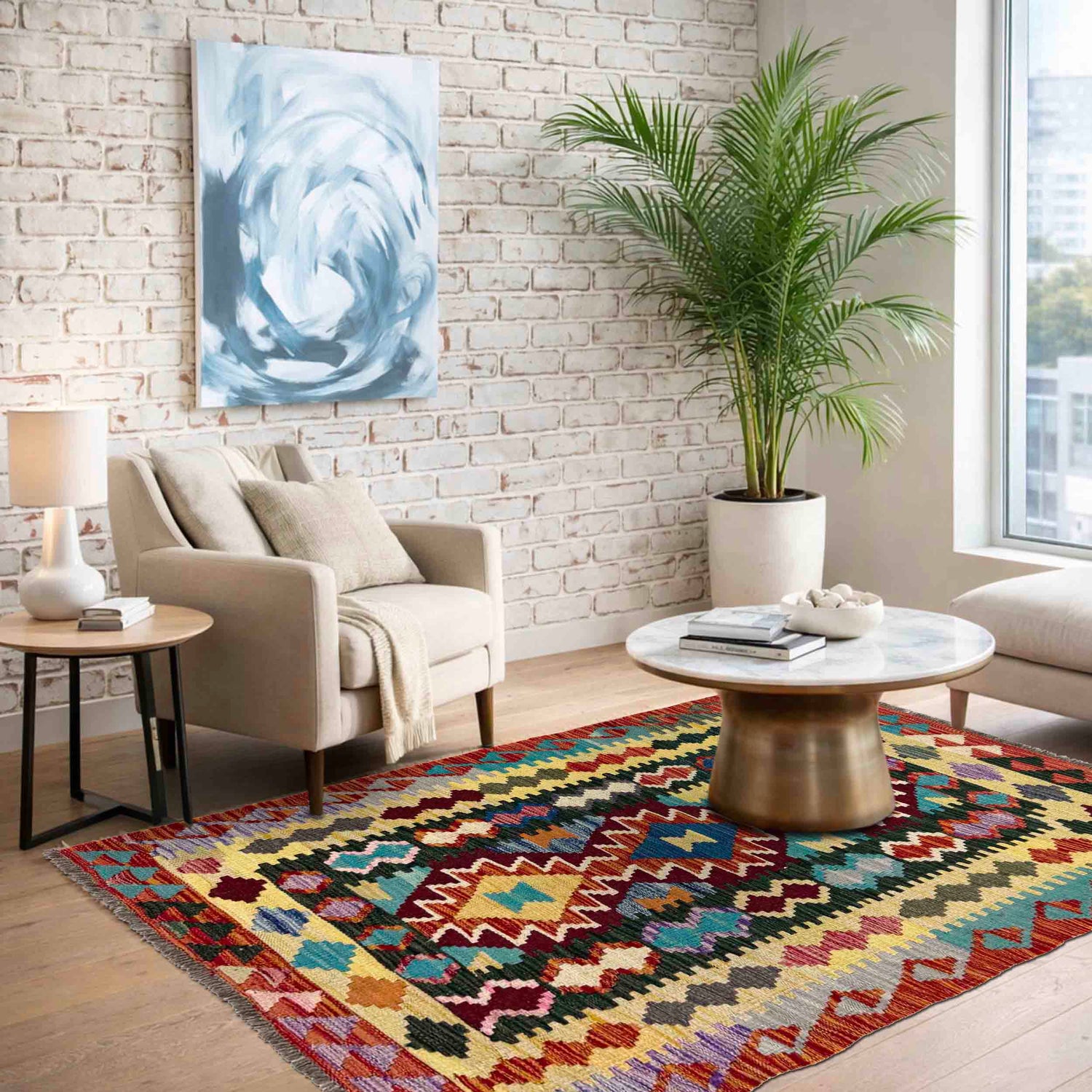 Handmade Vegetable Kelim 3' 5" x 4' 11" (ft) - No. Y39938