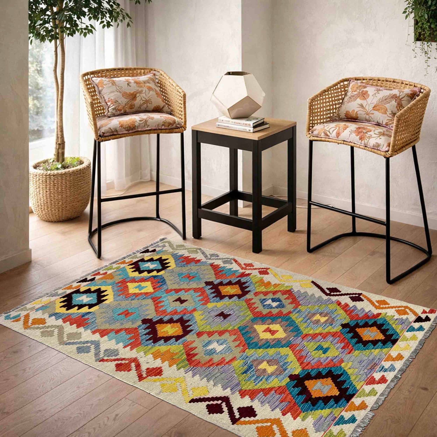 Handmade Vegetable Kelim 3' 5" x 5' 4" (ft) - No. Y39940