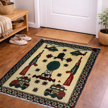 Ivory Color War Rug 1' 10" x 2' 6" (ft) - No. Y39947