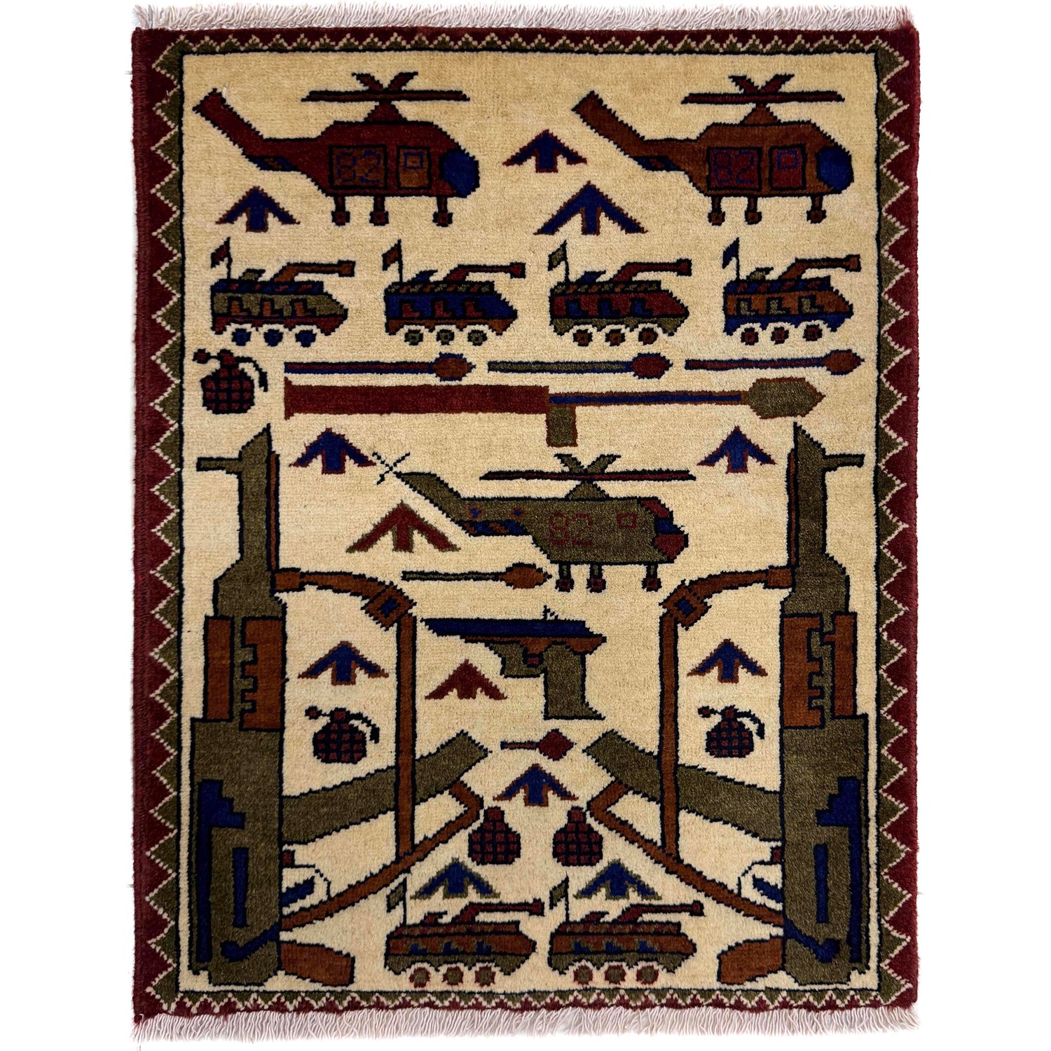 Hand Knotted War Rug 1' 11" x 2' 5" (ft) - No. Y39954