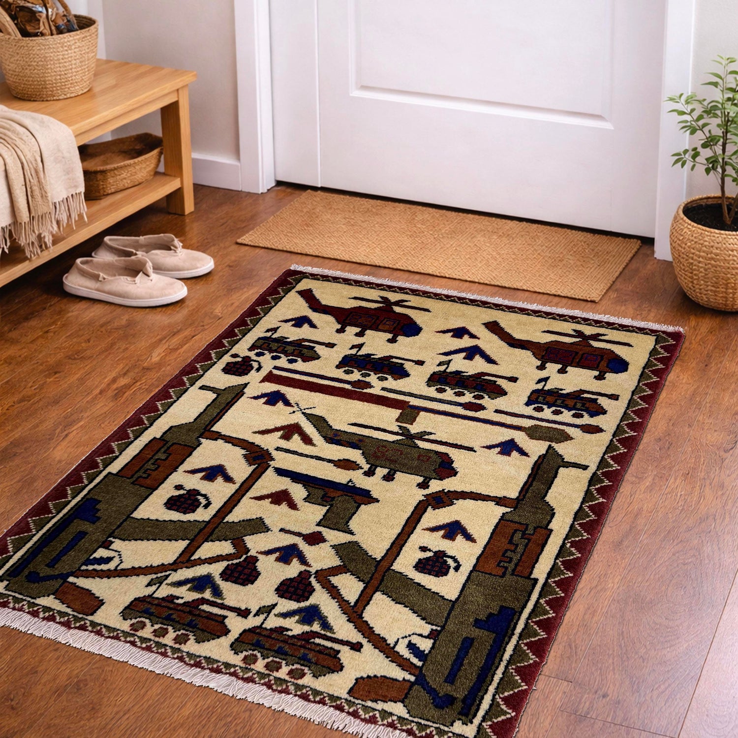Hand Knotted War Rug 1' 11" x 2' 5" (ft) - No. Y39954