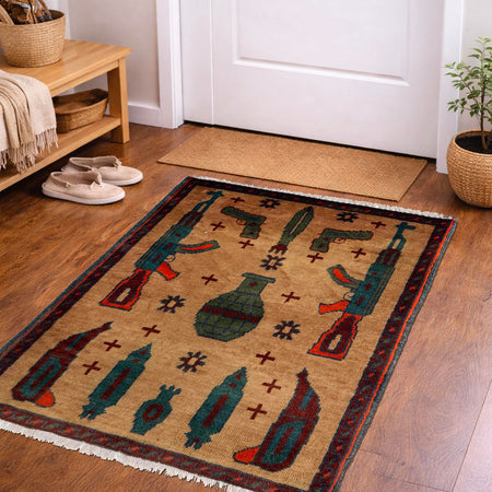 Hand Knotted War Rug 1' 11" x 2' 5" (ft) - No. Y39961