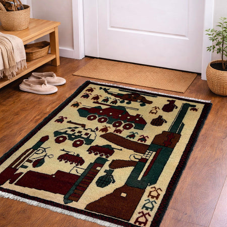 Handmade War Rug 1' 11" x 2' 7" (ft) - No. Y39985